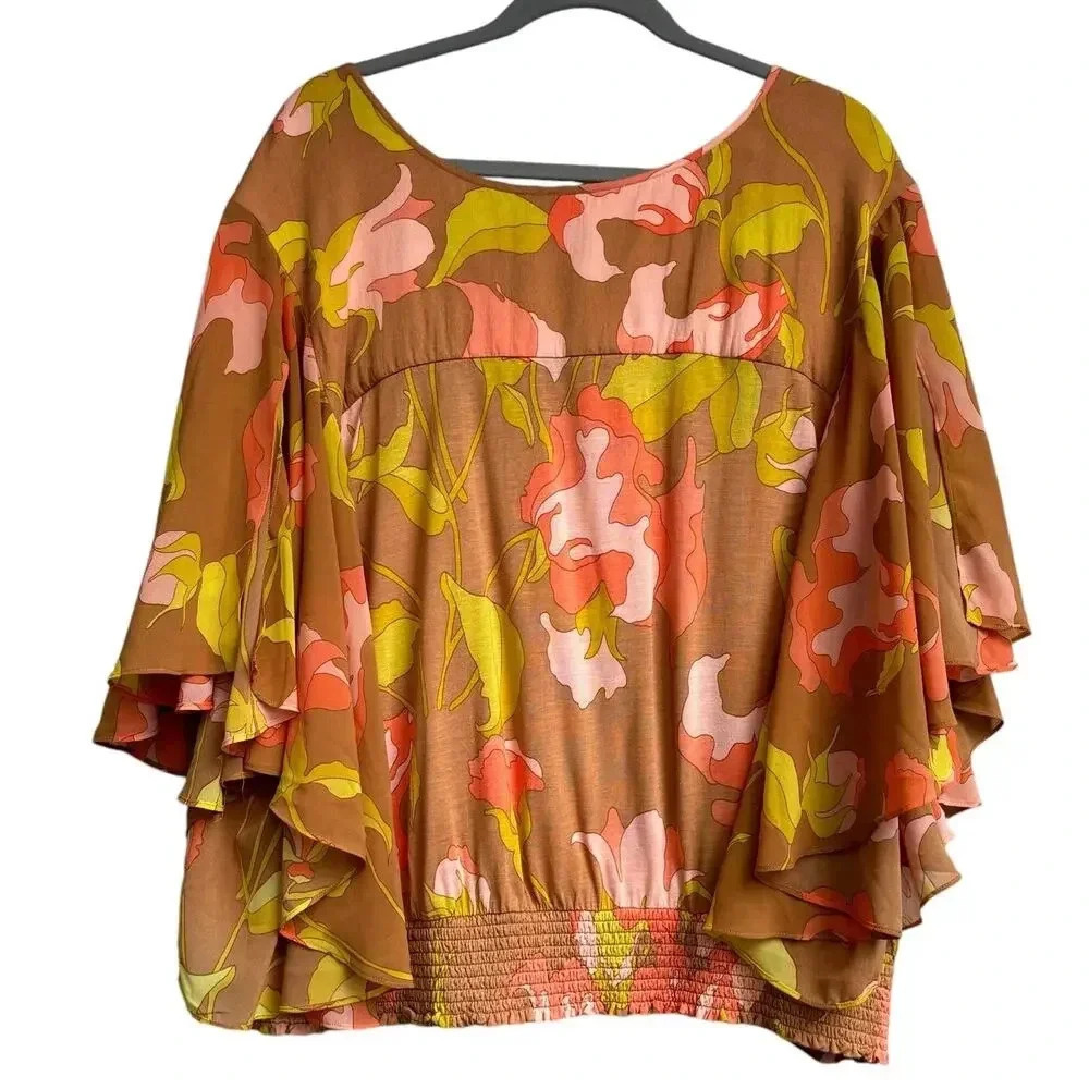 Anthropologie Tiny Olympia Faux-Wrap Top Floral Pretty Flowy Airy Size 3X - Picture 4 of 8